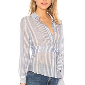 NWT L’Academie The Bente Button Up in Blue stripe